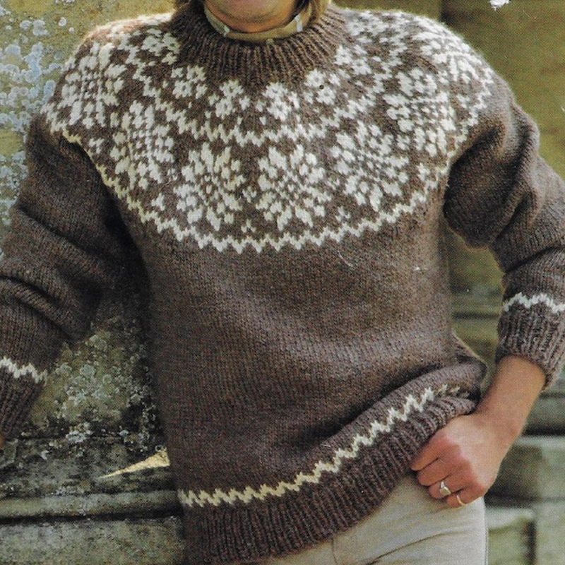 Vintage Icelandic Pattern Cozy Knitted Men's Sweater