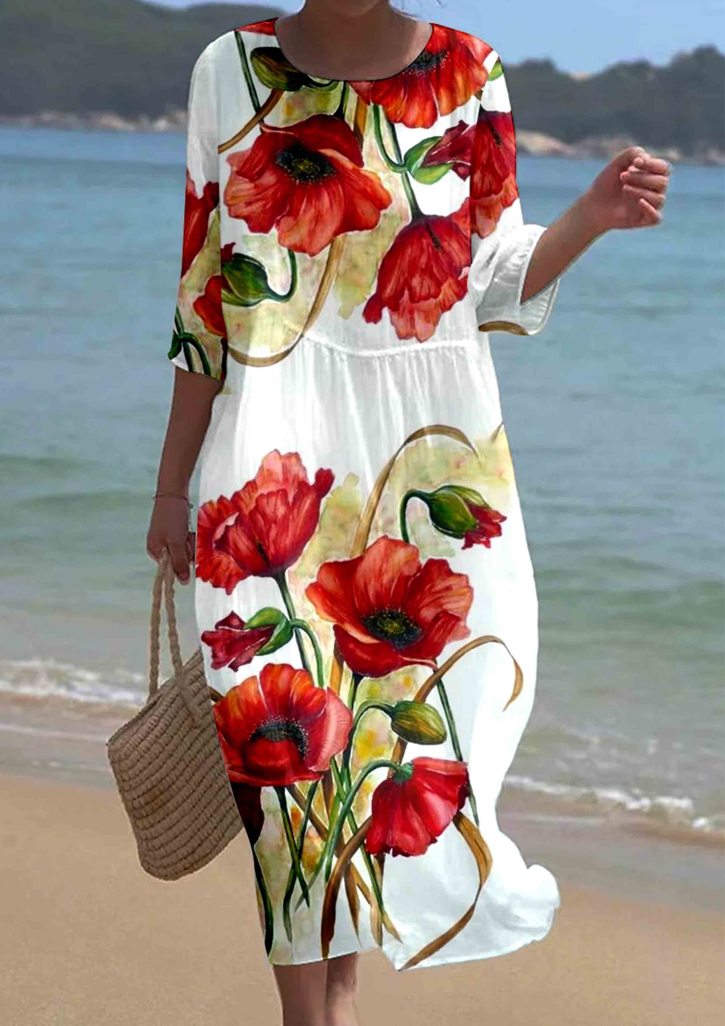 Women's Short Sleeve Floral Pattern Resort Dress