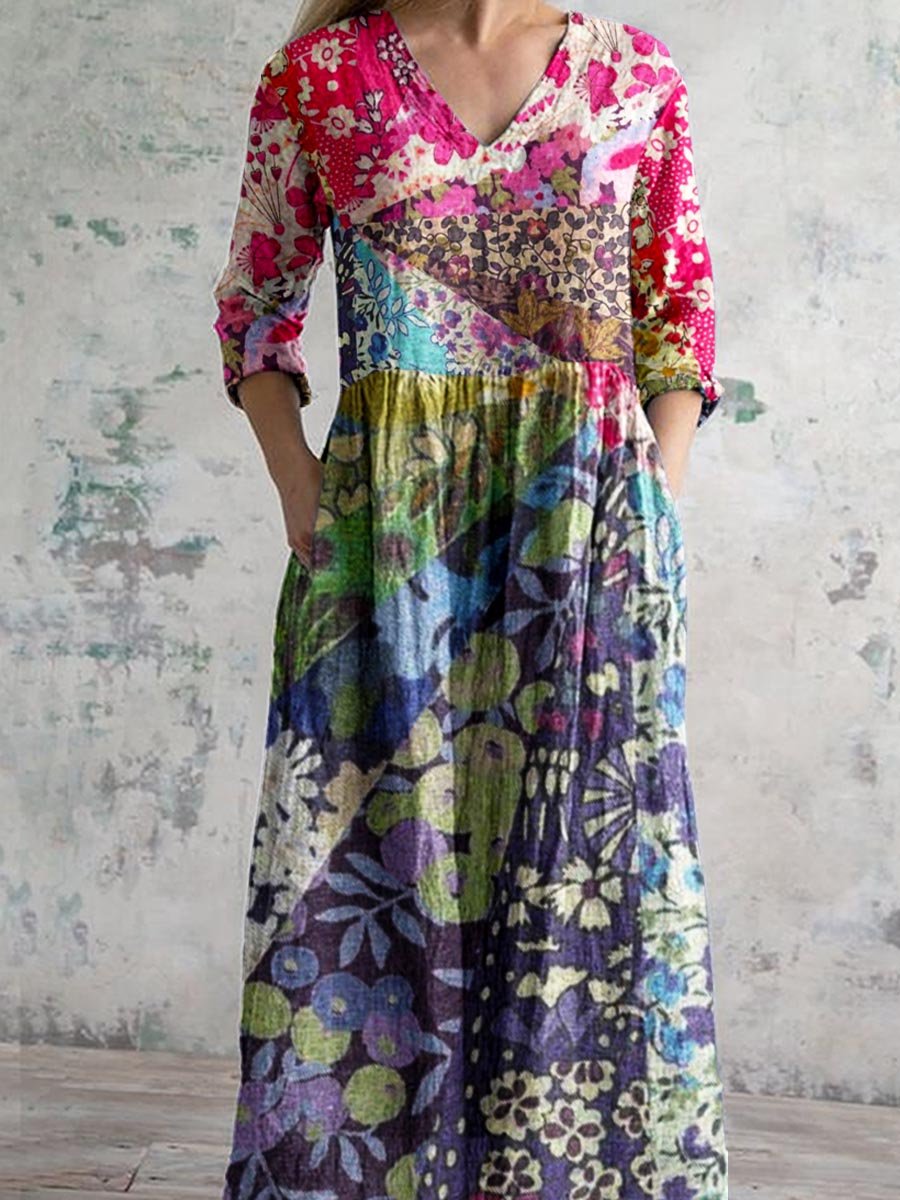 Women's Elegant Geometric Floral Print Cotton Dress