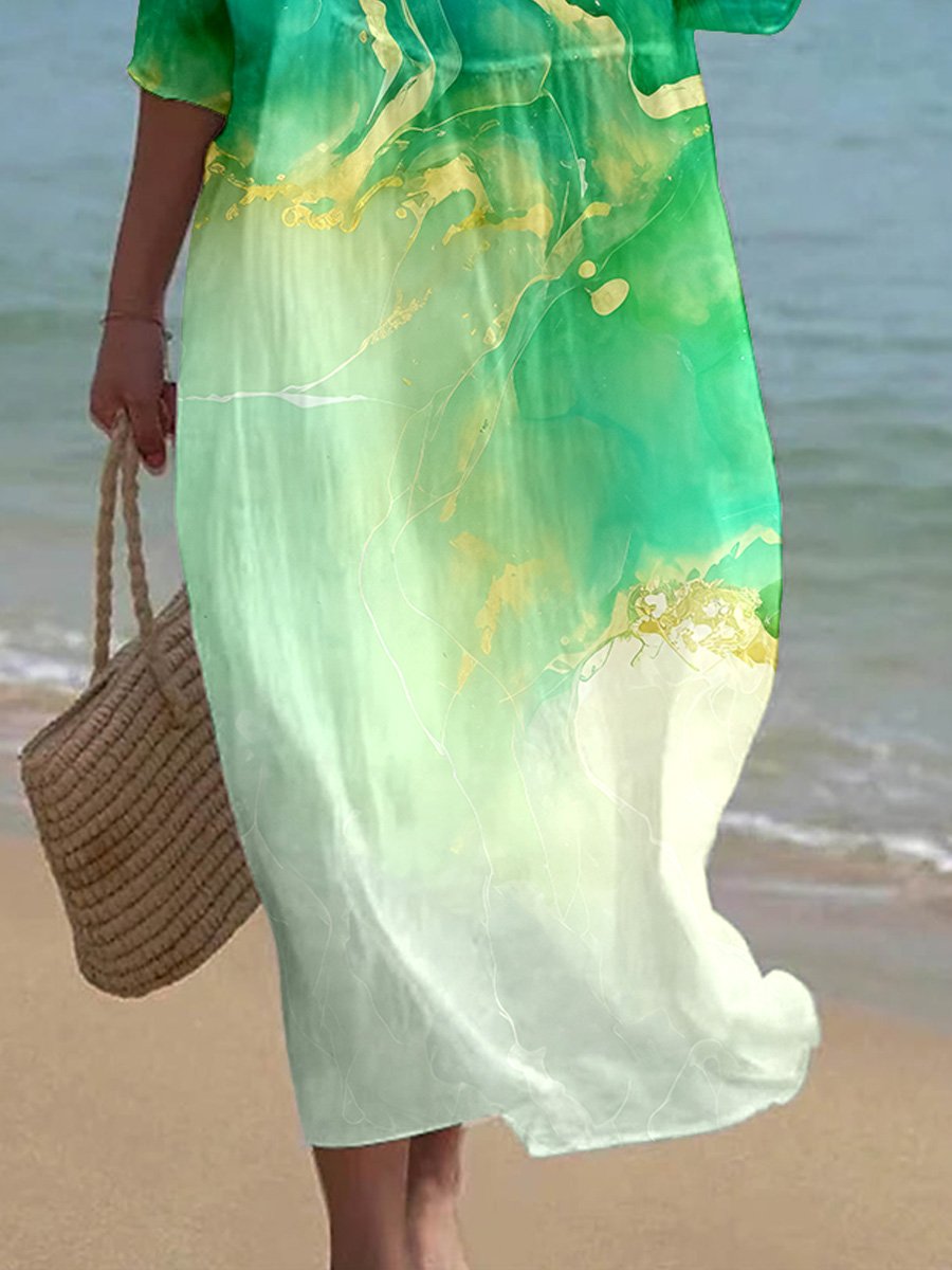 Women's Floral Alcohol Ink Art Printed Casual Holiday Dress