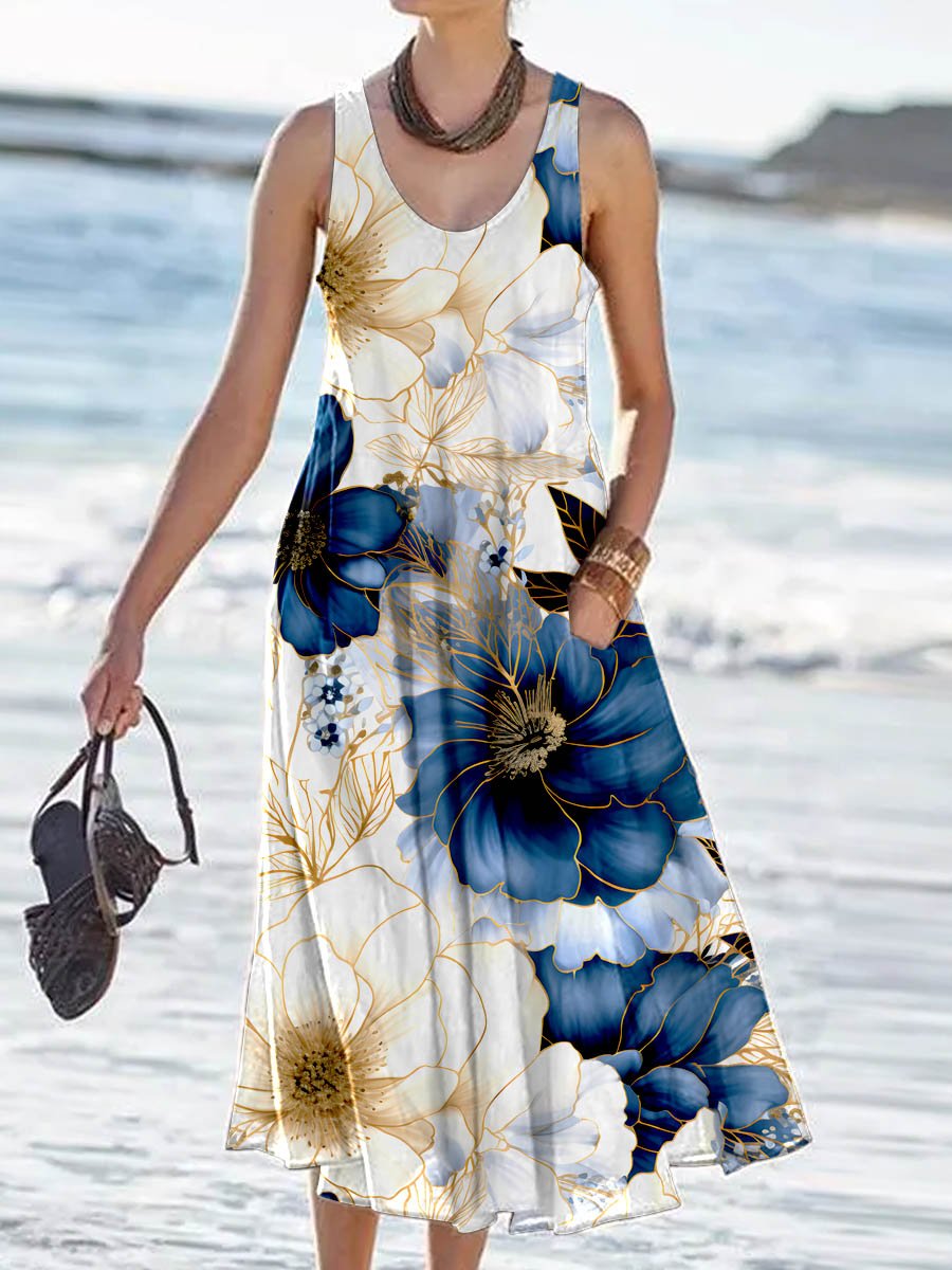 Women's Art Splash Color Splash Pattern Tank Top Dress with Pockets