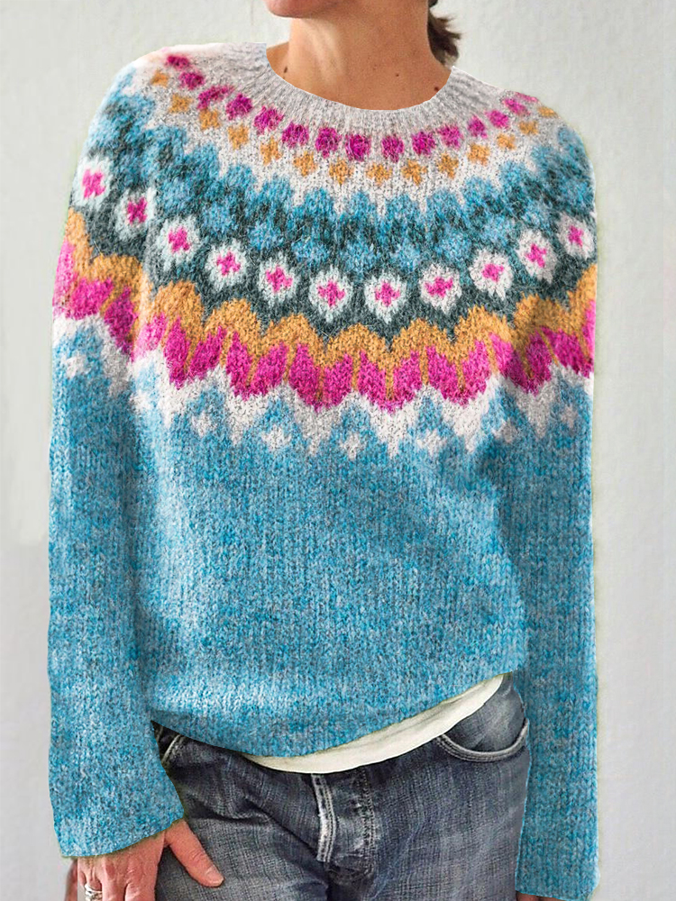 Iceland Contrast Jacquard Cozy Knit Sweater