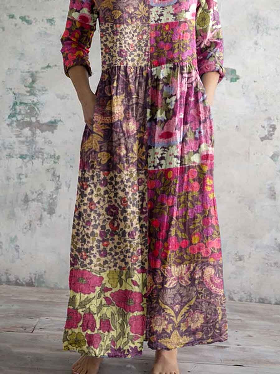 Women's Elegant Geometric Floral Print Cotton Dress