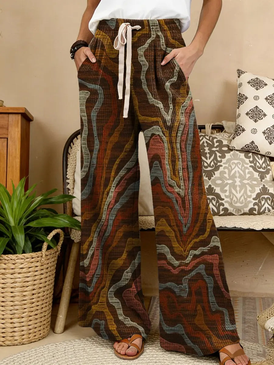 Women's Retro Ethnic Art Pattern Print Comfortable Drawstring Knit Trousers