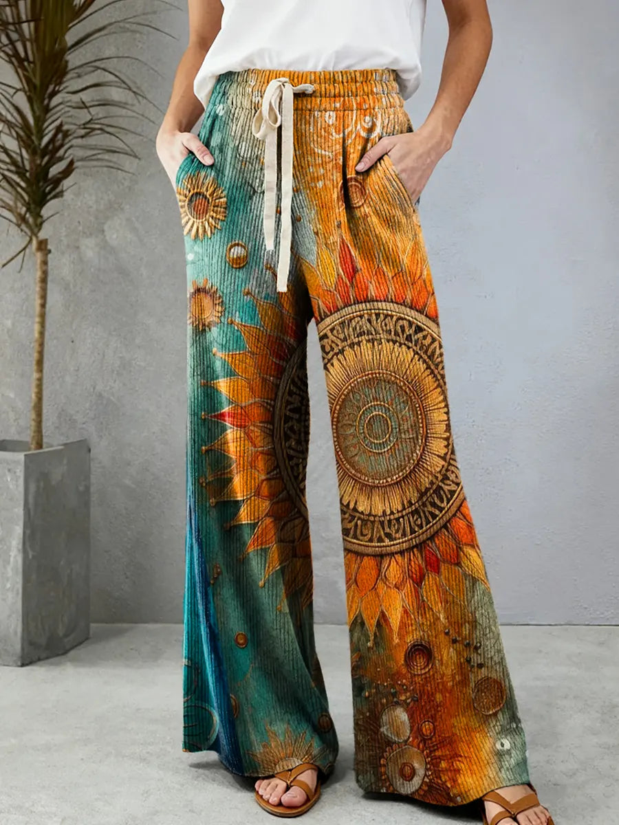 Women's Ethnic Mandala Art Print Comfortable Drawstring Knit Trousers