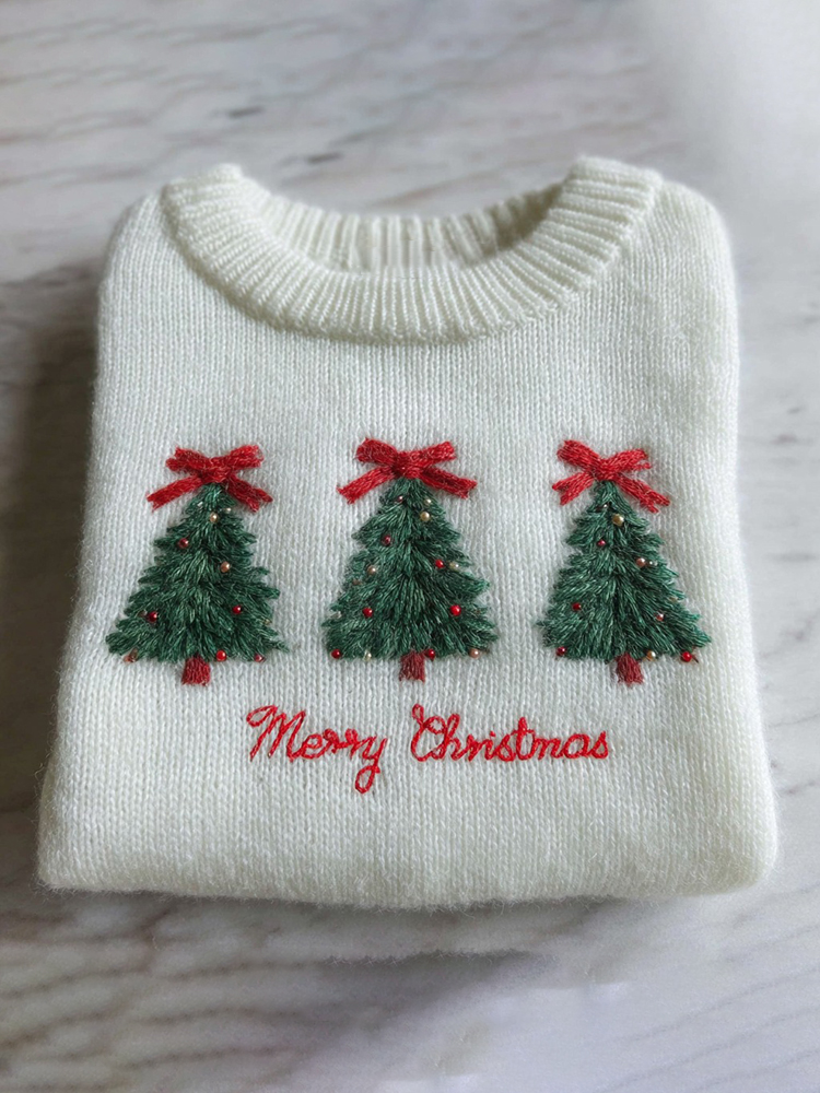 Women's Merry Christmas Embroidered Knitted Warm Sweater