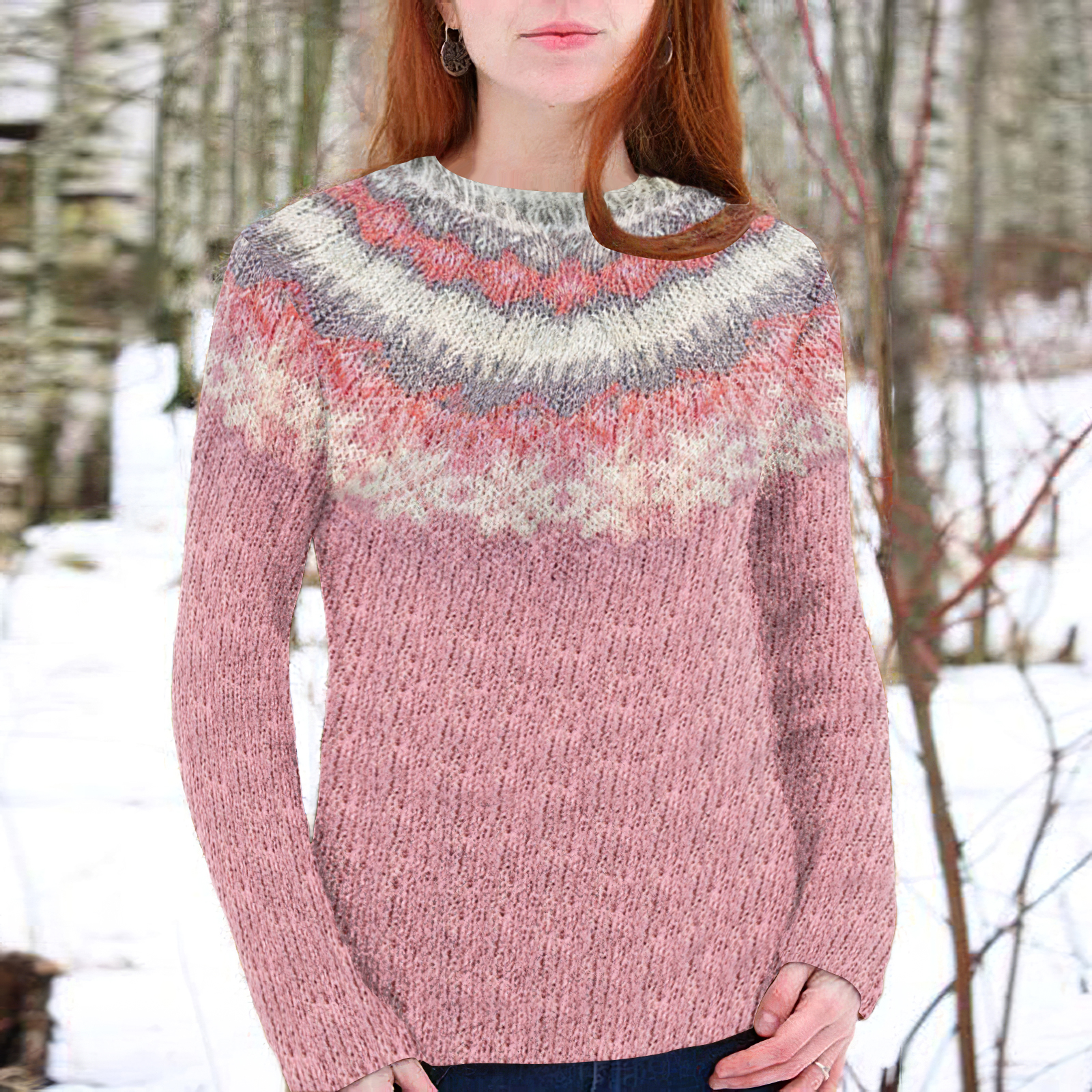 Retro Snowflake Wave Pattern Crew Neck Sweater
