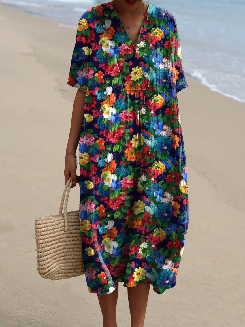 Rich and Diverse Floral Garden Pattern Printed Women's Flowy Dress