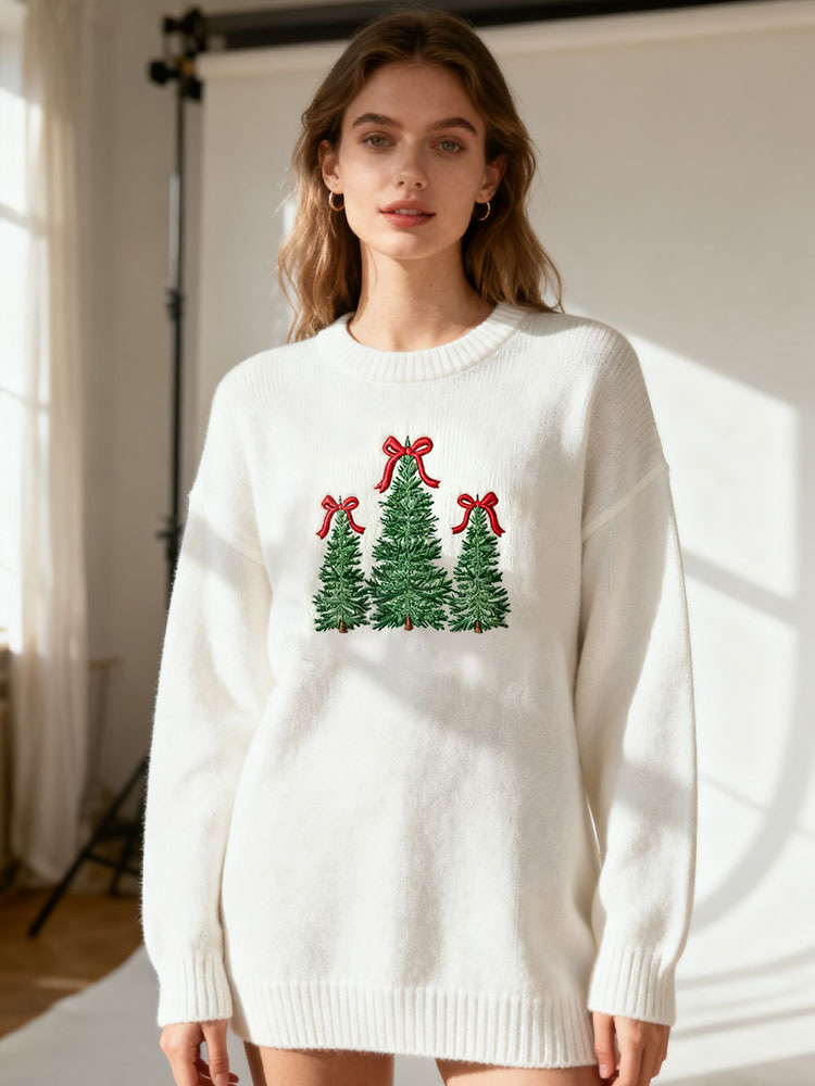 Women's Christmas Art Print Casual Sweater