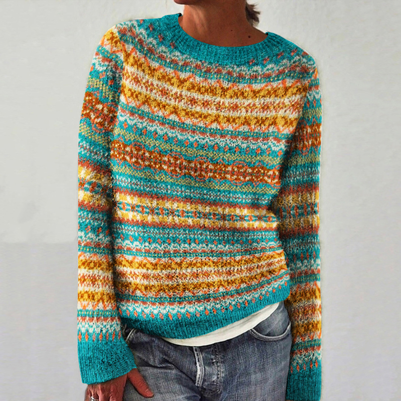 Vintage Ethnic Pattern Crew Neck Sweater