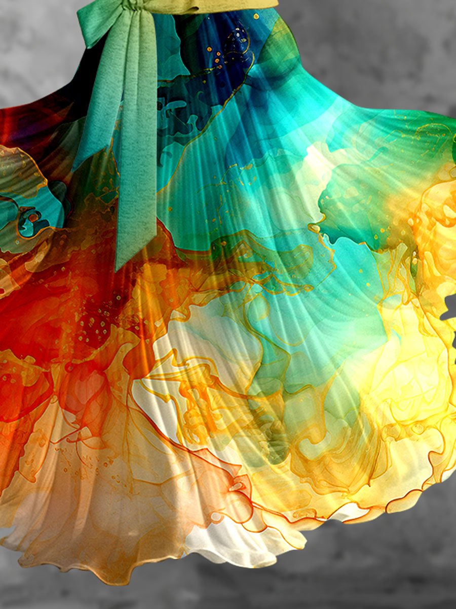 Flowing Watercolor Gradient Fluid Art Print Dress