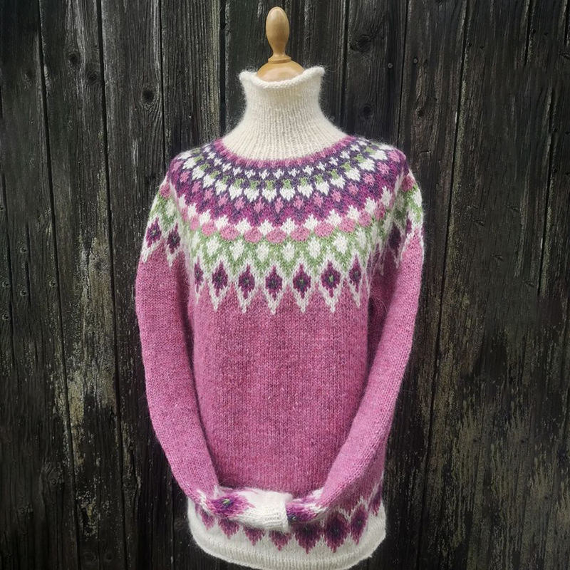 Vintage Several Color Block Jacquard Turtleneck Sweater