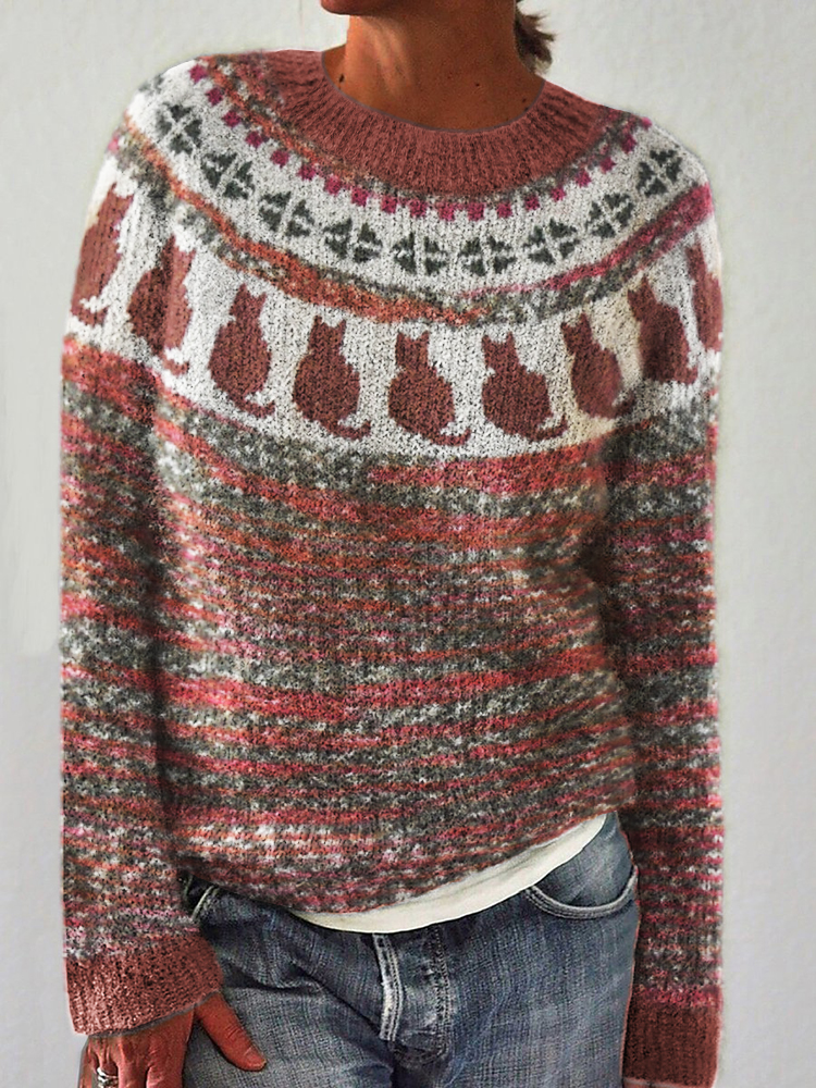 Vintage Cats Indspired Cozy Knit Sweater