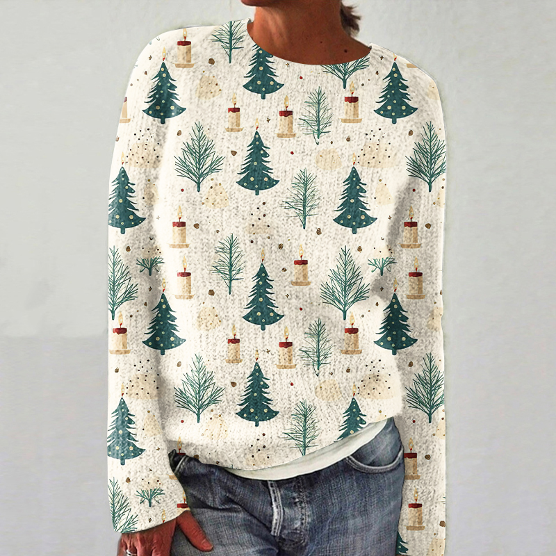 Vintage Christmas Tree Pattern Knitted Sweater