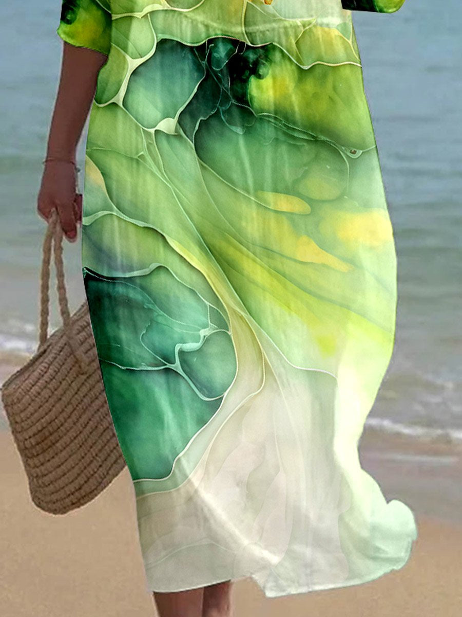 Women's Floral Alcohol Ink Art Printed Casual Holiday Dress