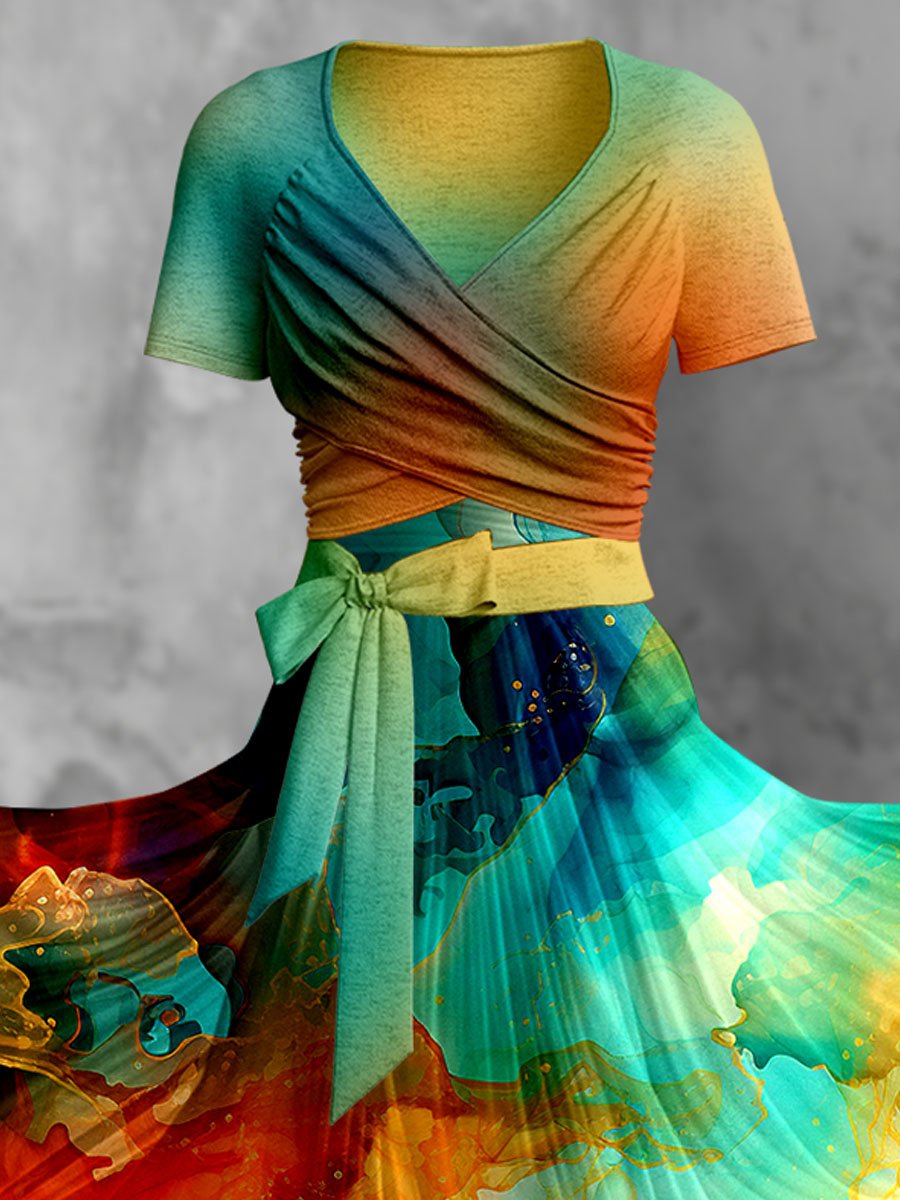 Flowing Watercolor Gradient Fluid Art Print Dress