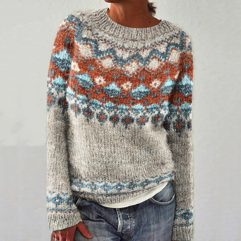 Iceland Geometric Diamond Contrast Jacquard Sweater