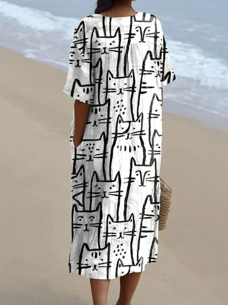 Women's  Cat  Art Print  Casual Dress