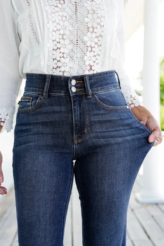 Vintage Double Button Frayed Hem Bootcut Jeans (Buy 2 Free Shipping)