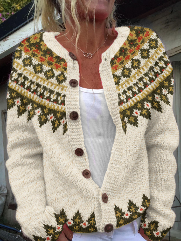 Retro Tribal Geometric Pattern Knitted Sweater Cardigan