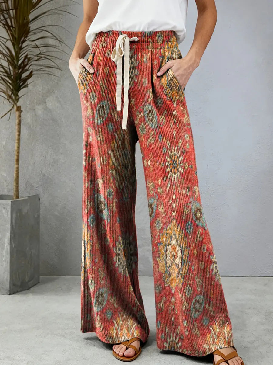 Women's Ethnic Totem Art Pattern Print Comfortable Drawstring Knit Trousers