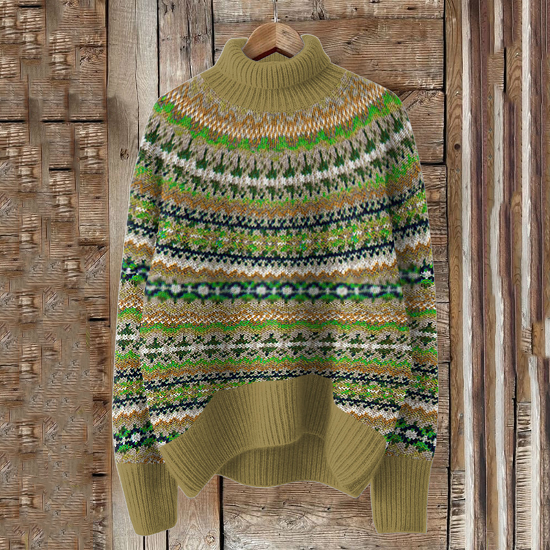 Vintage Icelandic Geometric Knit Thermal Turtleneck Sweater