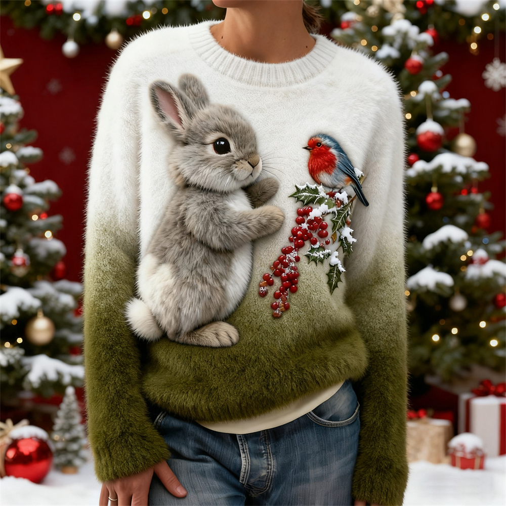 Christmas Plush Rabbit Women's Plush Sweater