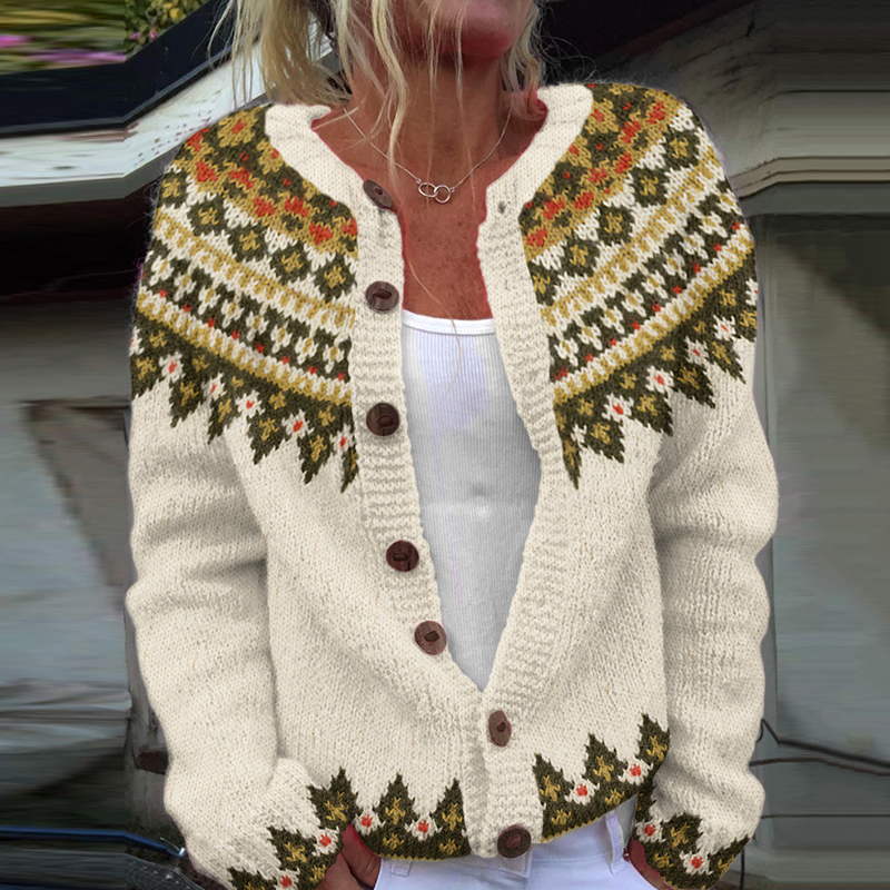 Retro Tribal Geometric Pattern Knitted Sweater Cardigan