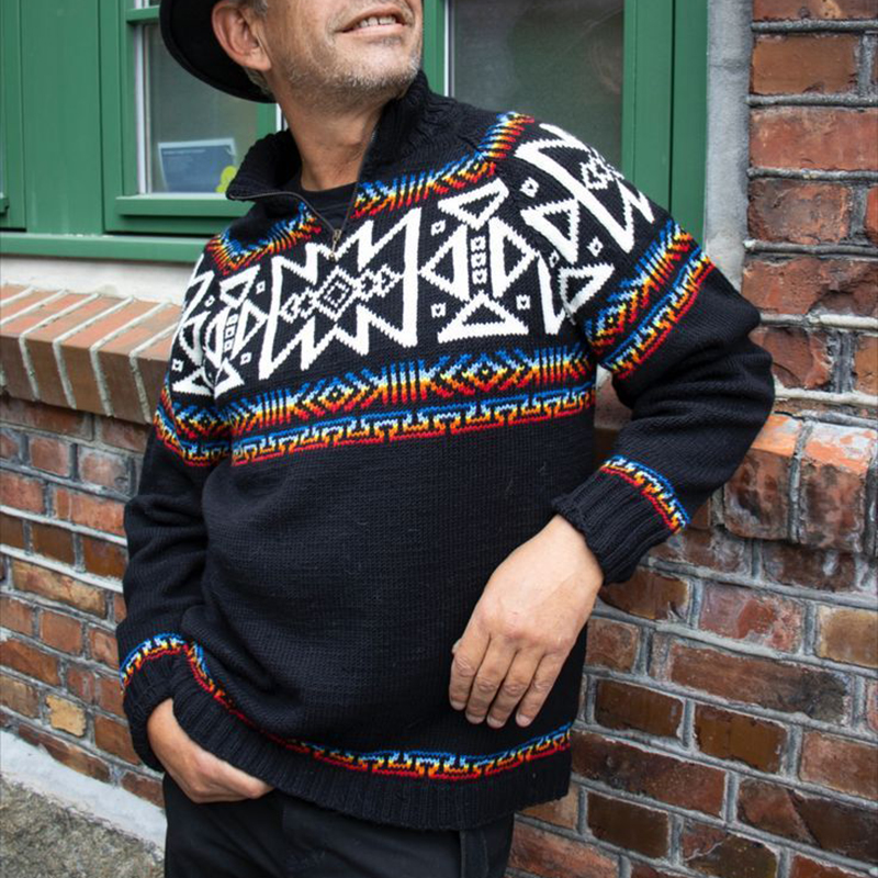 Vintage Knit Jacquard Iceland Half Zip Neck Sweater