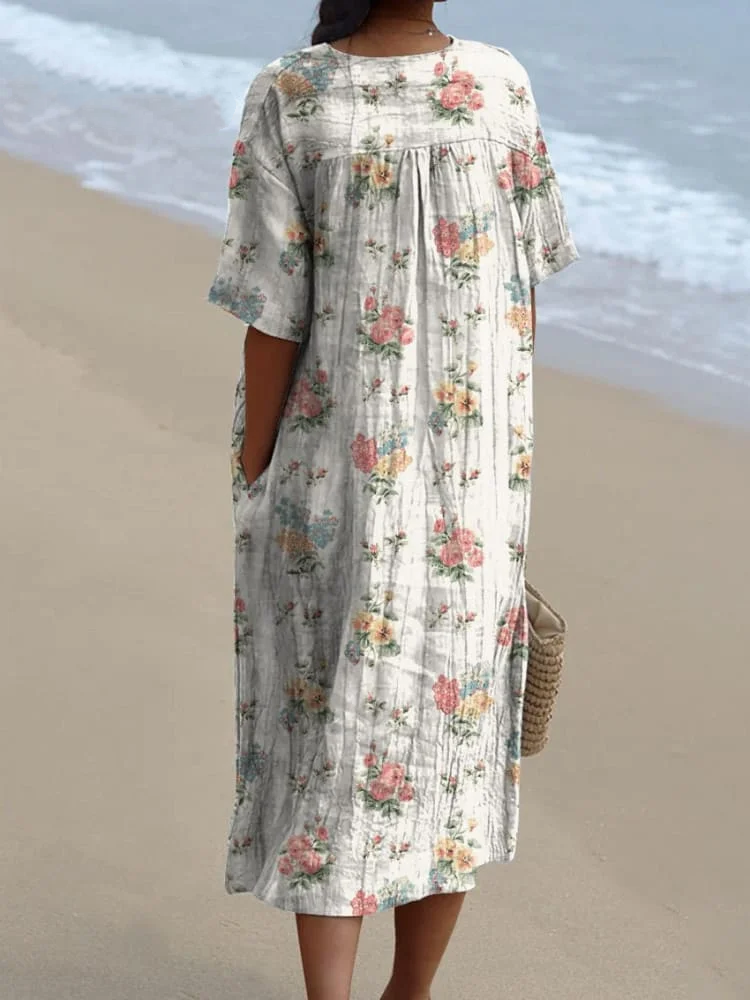 Sweet Ditsy Spring Floral Pattern Printed Women's Flowy Dress