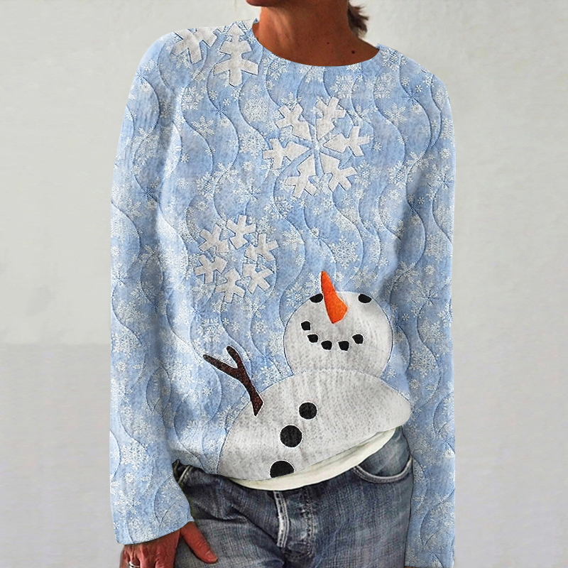 Women's Blue Christmas Snowman Casual Cozy Sweater