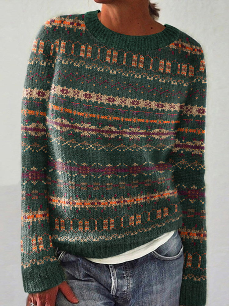 Icelandic Ethnic Print Knitted Pullover Sweater