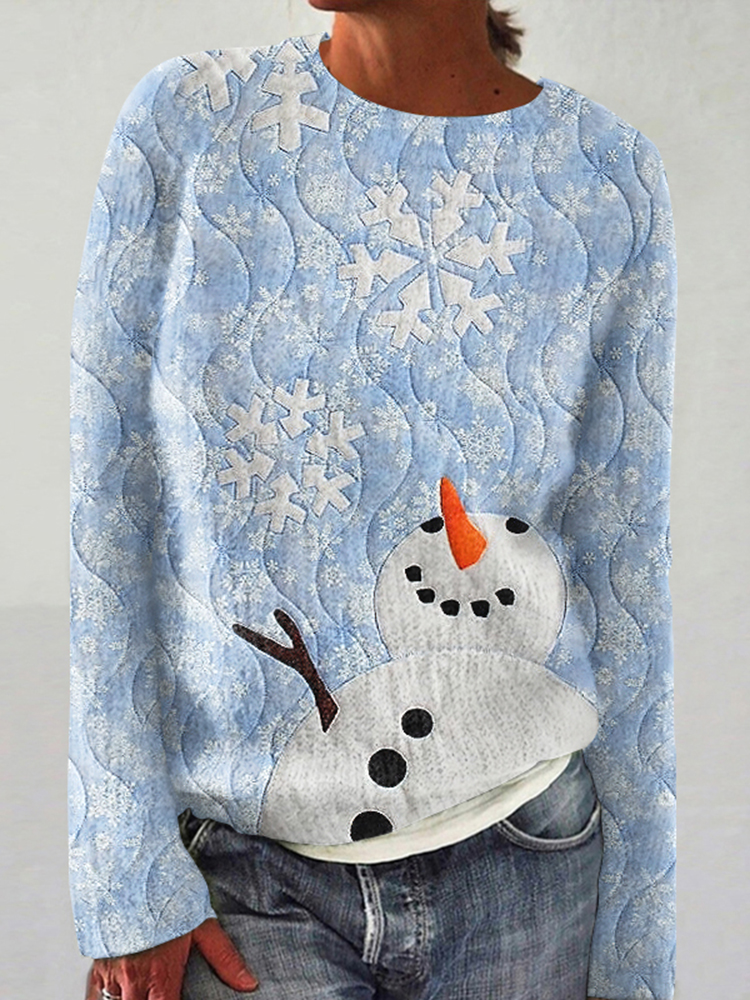 Women's Blue Christmas Snowman Casual Cozy Sweater