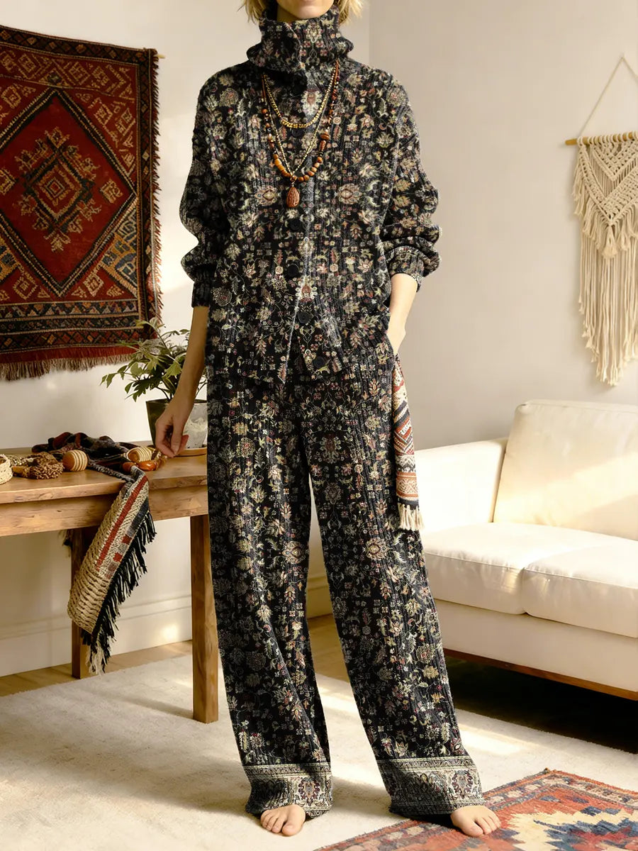 Ethnicity Geometry Totem Women's Long Sleeve Top And Pants Sweater Suit