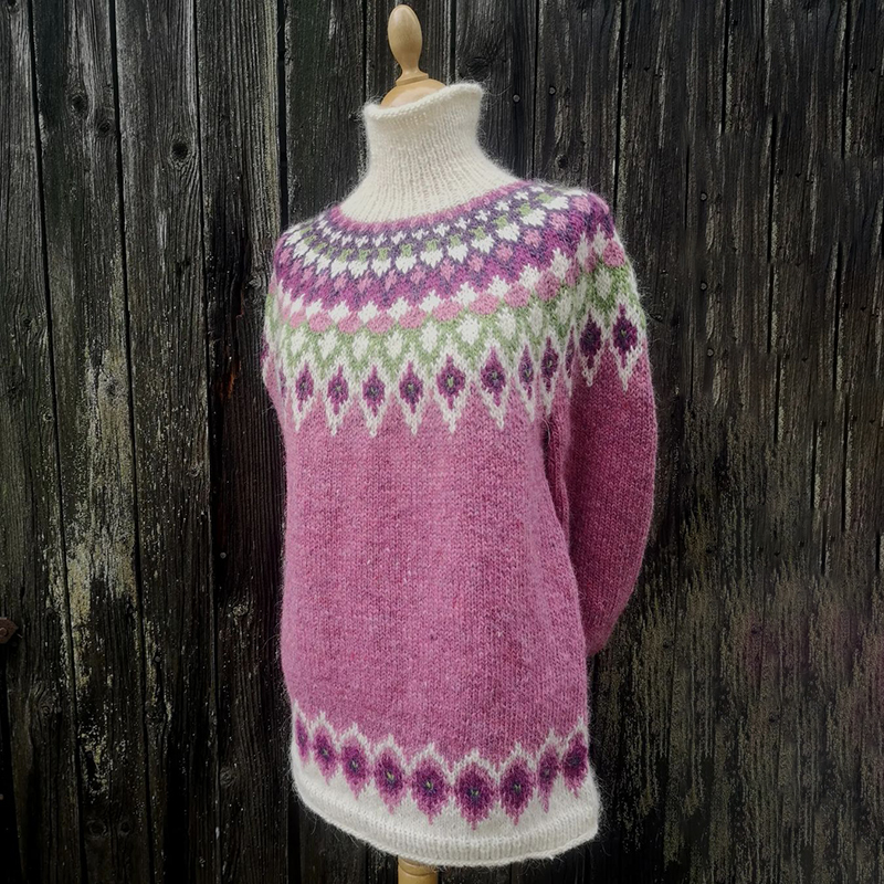 Vintage Several Color Block Jacquard Turtleneck Sweater