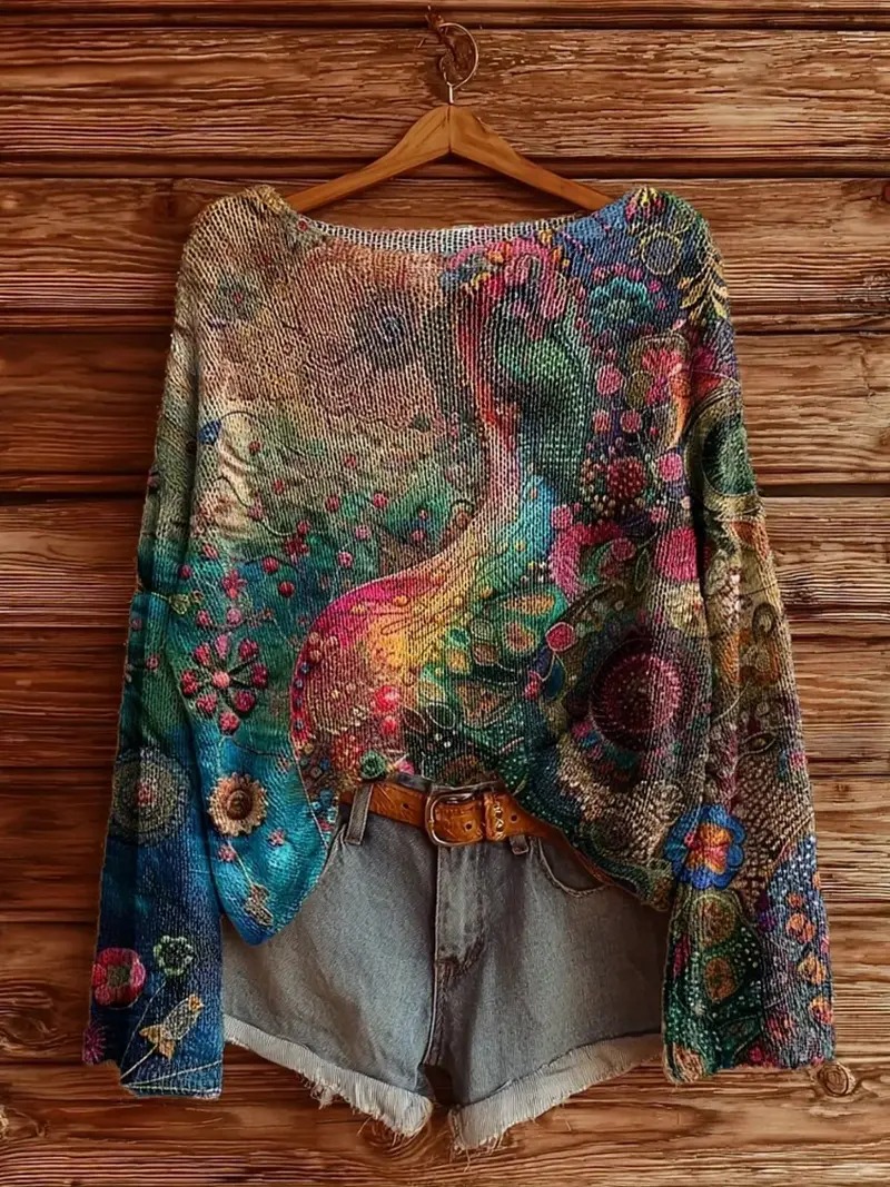 【Next day shipment】Women's Retro Bohemian Flower Sweater