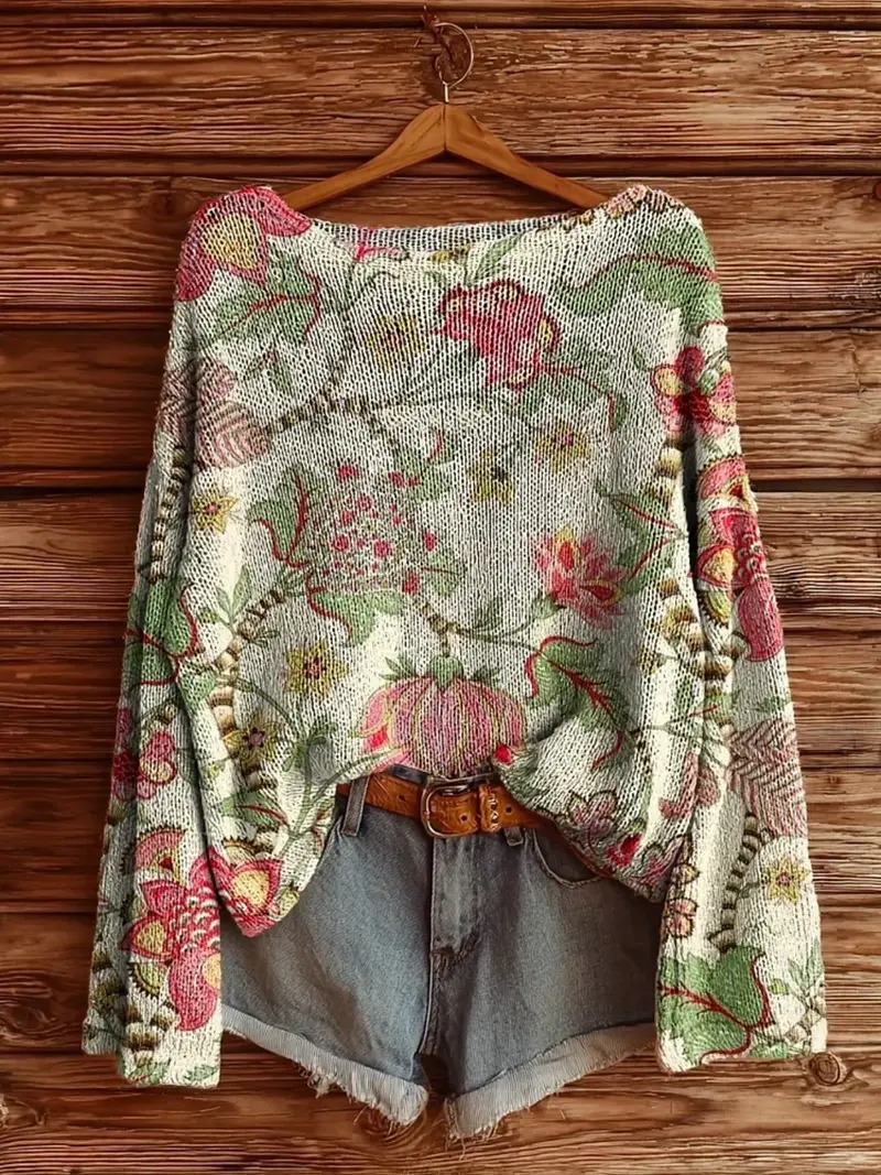 【Next day shipment】Oversized Boho Knit Sweater – Relaxed Fit Hippie-Inspired Pullover