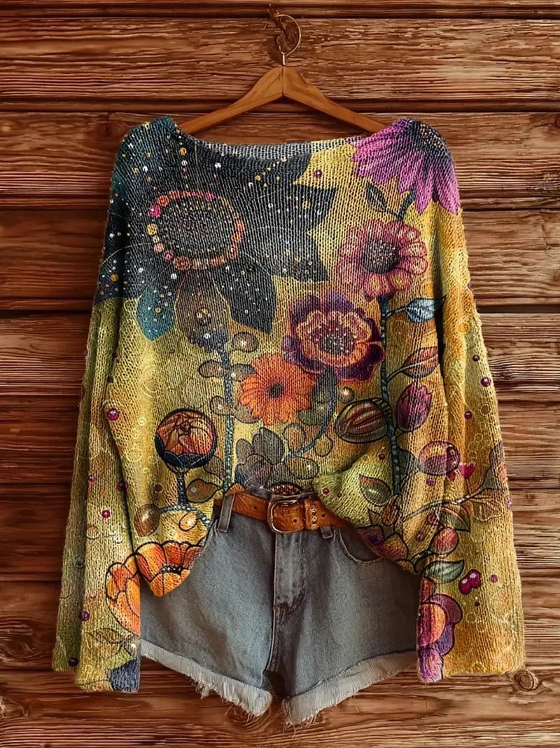 【Next day shipment】Oversized Boho Knit Sweater – Relaxed Fit Hippie-Inspired Pullover