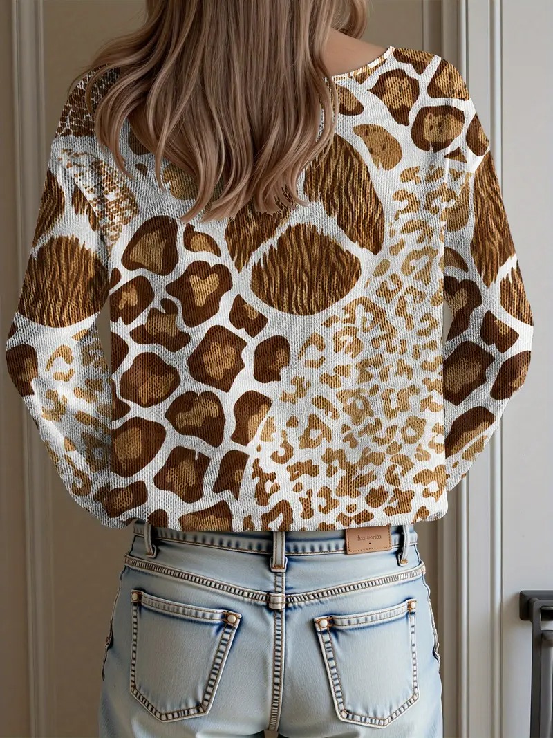 Leopard Floral Knit Sweater – Vintage Casual Autumn/Winter Style