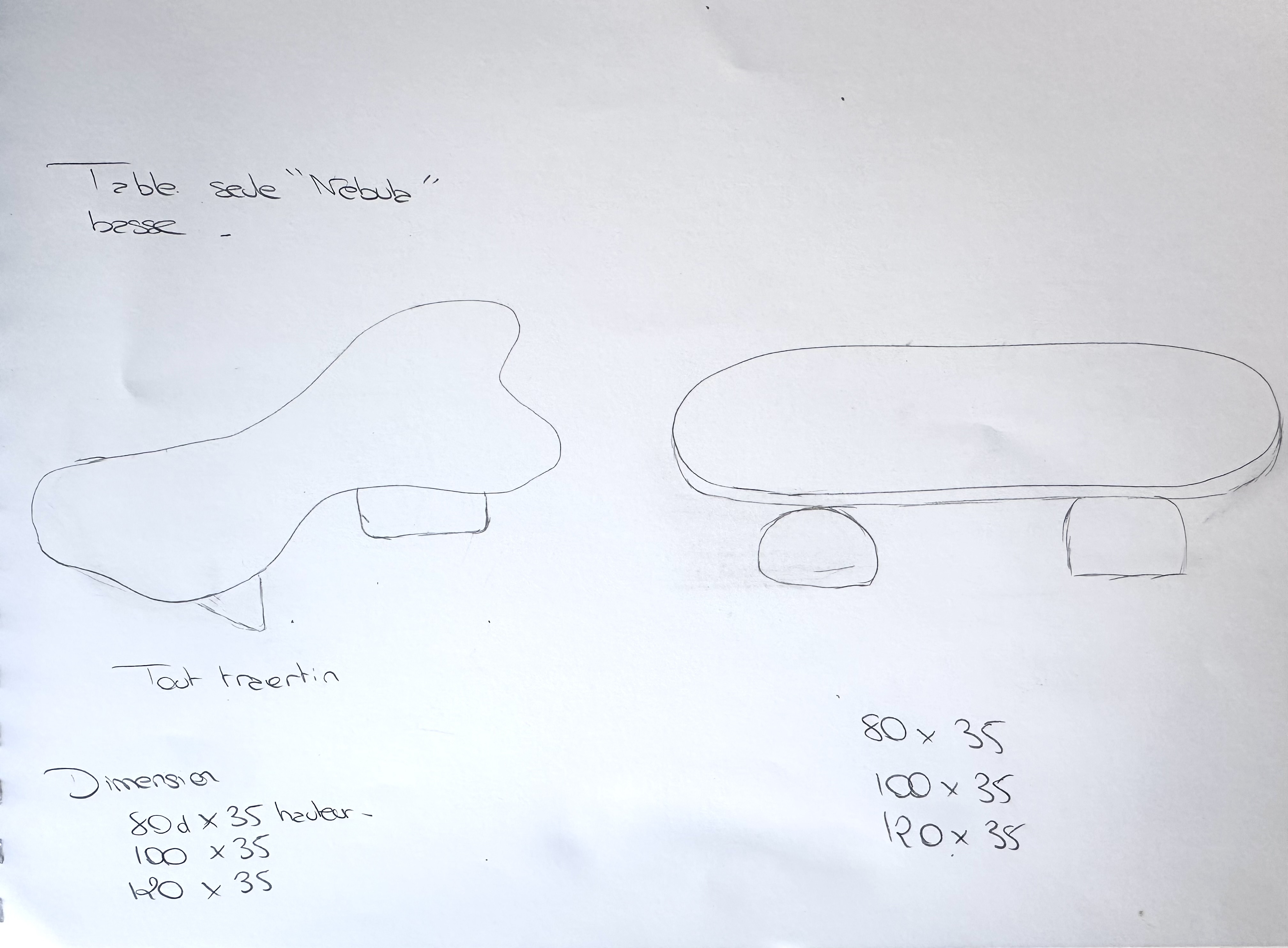 Croquis table basse travertin