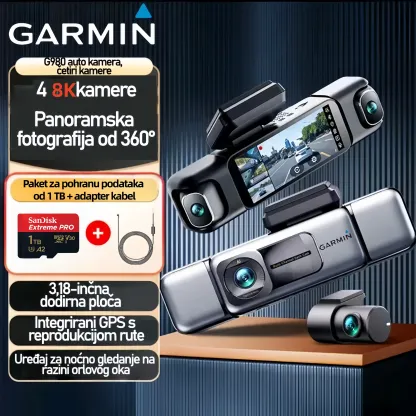 Garmin G980 kamera za automobil s umjetnom inteligencijom i glasovnim upravljanjem, četiri kamere, panoramskim pogledom od 360°, 4K Ultra HD noćnim vidom i GPS praćenjem