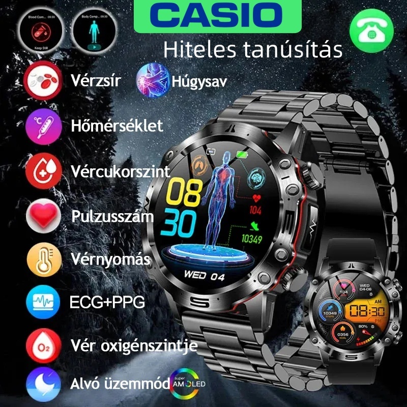 AI ORVOSI DIAGNOSZTIKÁS OKOSÓRA - 2025 ÚJ VÉRLIPIDEK, HÚGYSAV, VÉRGLUKOZ SZINT - EKG+PPG FITNESZKÖVETŐ