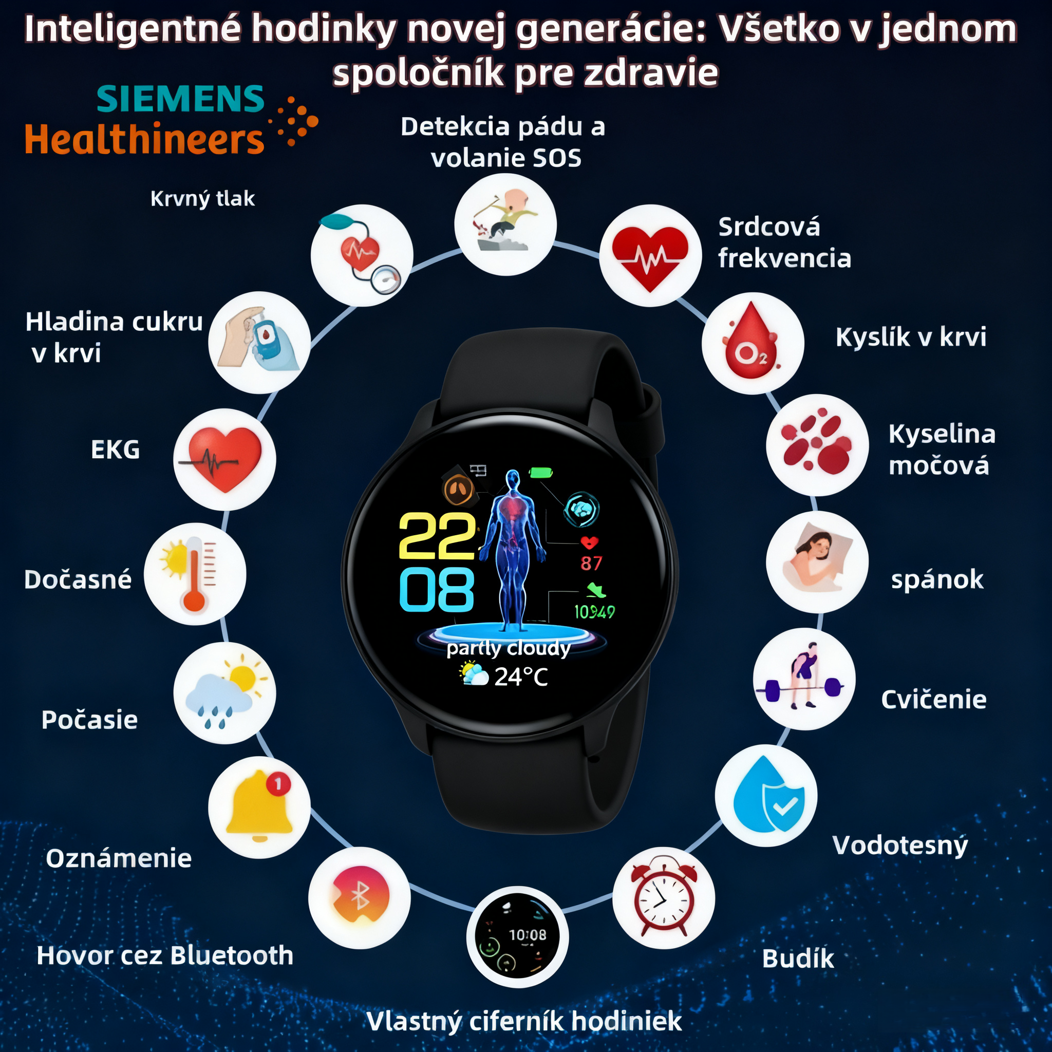 🔥Inteligentné hodinky Siemens Therapy: Bezbolestné monitorovanie srdcovej frekvencie, krvného tlaku a hladiny cukru v krvi