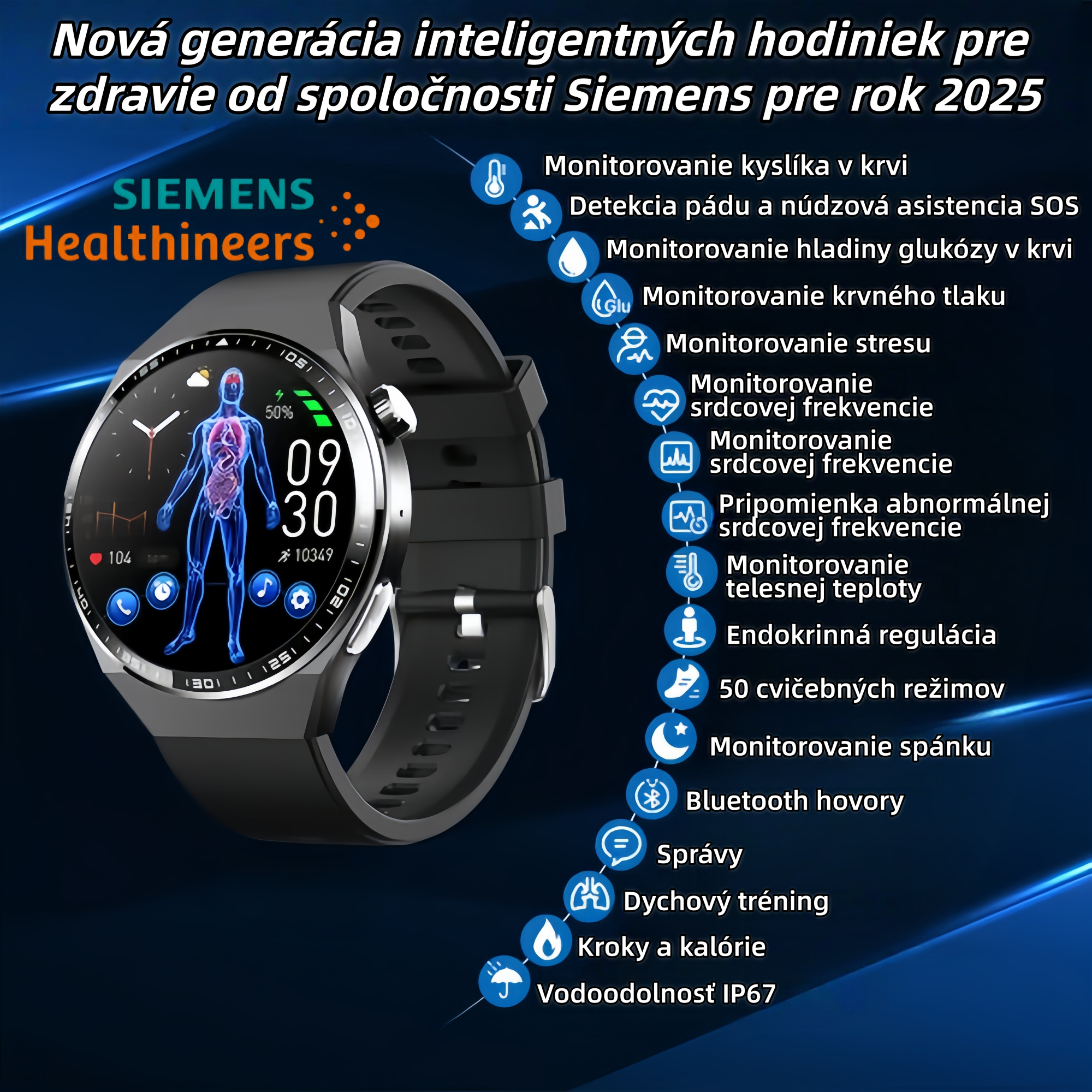 🔥Inteligentné hodinky Siemens Therapy: Bezbolestné monitorovanie srdcovej frekvencie, krvného tlaku a hladiny cukru v krvi