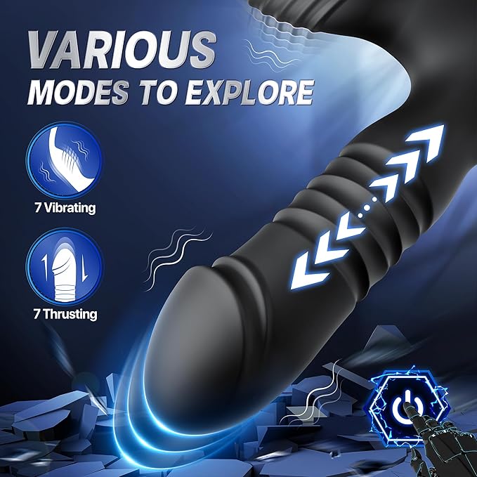 Prostate Massager Male Sex Toys for Men - 3IN1 Male Sex Toy with Dual Cock Ring, App & Remote Control Prostate Vibrator Toy, 7 Thrusting & Vibrating Modes Anal Dildo Plug Adult Toys for Men
