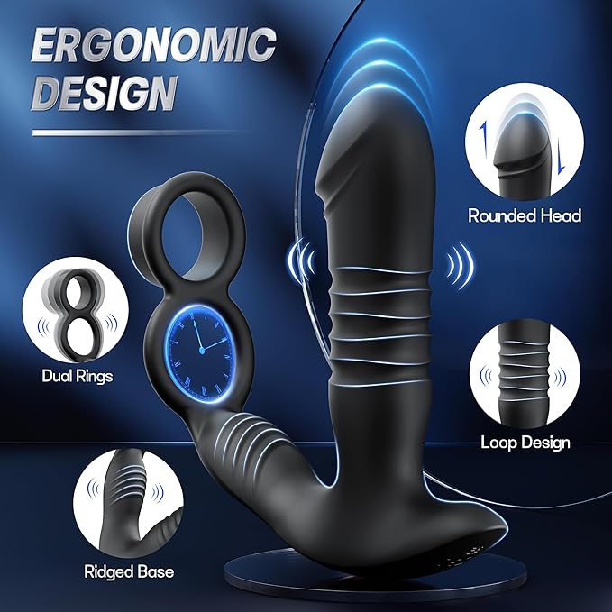 Prostate Massager Male Sex Toys for Men - 3IN1 Male Sex Toy with Dual Cock Ring, App & Remote Control Prostate Vibrator Toy, 7 Thrusting & Vibrating Modes Anal Dildo Plug Adult Toys for Men