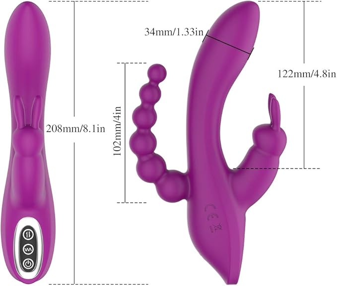 G-Spot Rabbit Anal Dildo Vibrator - 3 in 1 Adorime Adult Sex Toys with 7 Vibrating Modes for Women, Silicone Waterproof Rechargeable Clitoris Vagina Stimulator Massager Sex Things for Solo or Couples