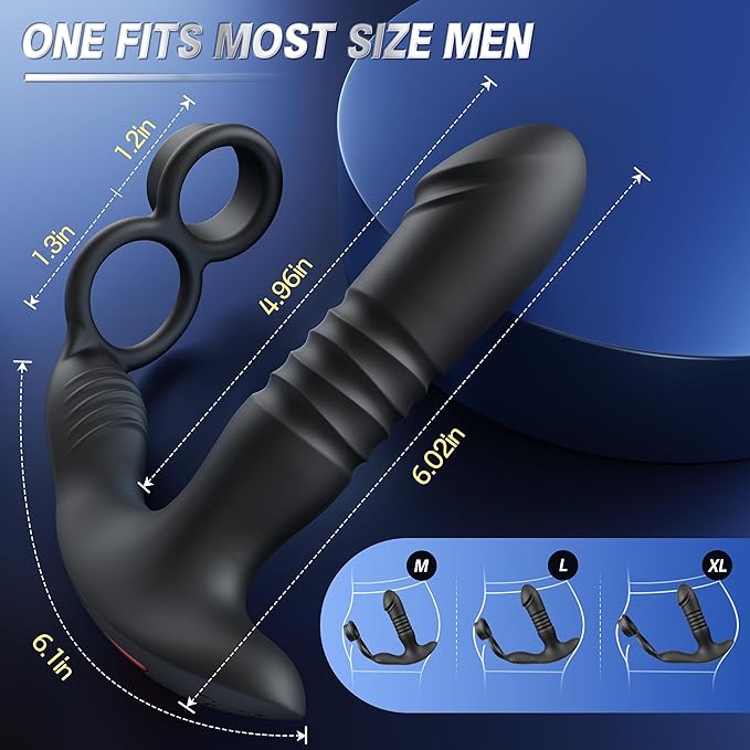 Prostate Massager Male Sex Toys for Men - 3IN1 Male Sex Toy with Dual Cock Ring, App & Remote Control Prostate Vibrator Toy, 7 Thrusting & Vibrating Modes Anal Dildo Plug Adult Toys for Men