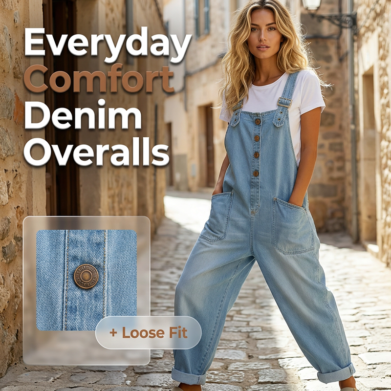 Avslappnad denim overall i vintage-stil – bekväm baggy passform för vardag och fritid