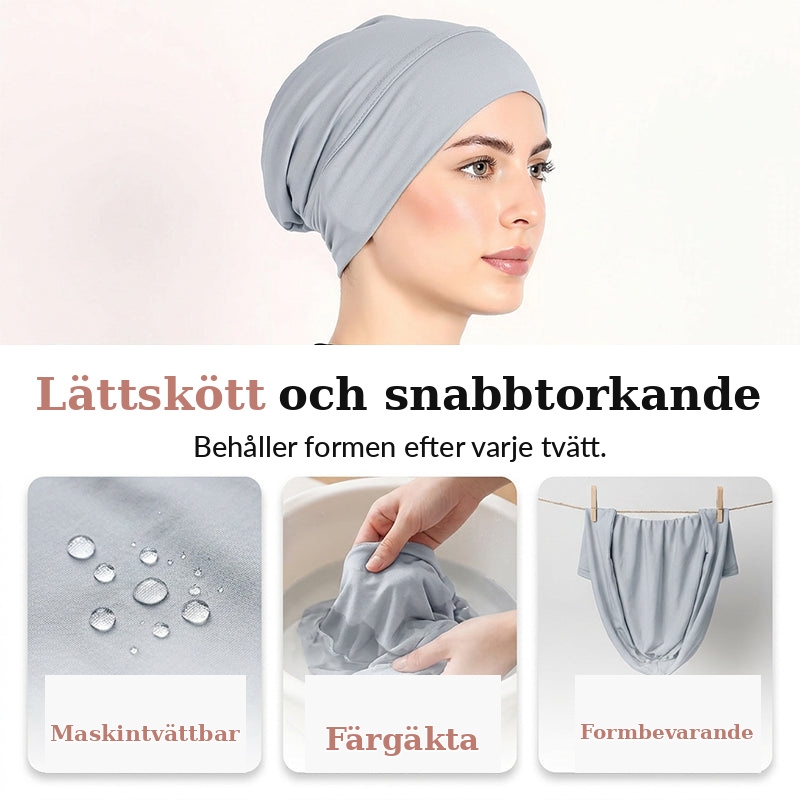 Smart och stretchig under-scarf mössa för en slät och bekväm frisyr hela dagen